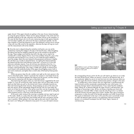 Rigging" by Fernhurst Books: A black-and-white photo captures a sailboat mast from below, a bird perched on the spar amid ropes of the rigging, set against a clear sky.