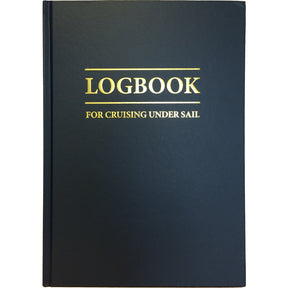 The "Logbook For Cruising Under Sail" by Fernhurst Books is a dark blue hardcover navigation logbook with gold-embossed title on the front cover.