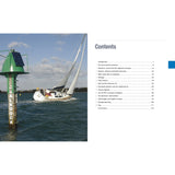 A sailboat heels near a green "WALDROCK" buoy. Beside the photo is the Fernhurst Books' Inshore Navigation table of contents, listing beginner-focused chapters with page numbers on inshore navigation.