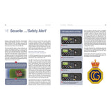 A magazine spread on "Safety Alert" for ships features maritime safety tips, four images of a VHF DSC radio showing alert steps, a red info icon with a house, and the UK Maritime & Coastguard Agency badge from Fernhurst Books' VHF Afloat.