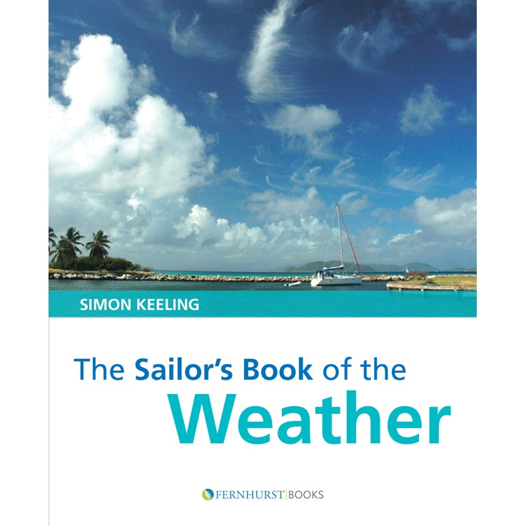 Cover of the "Sailor's Book of the Weather" from Fernhurst Books, showing a sailboat by a tropical shore with palm trees, blue sky, and dramatic clouds—a fitting sailing weather guide. Fernhurst Books logo appears at the bottom.