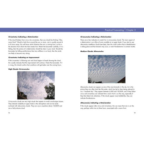The Sailor's Book of the Weather by Fernhurst Books features images and descriptions of cirrocumulus and altocumulus clouds, helping sailors interpret changing sky patterns for safer navigation.