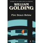 Book cover of "Fire Down Below" by Faber & Faber, featuring stylized blue and black curves with an orange flame at the center—a striking design for this acclaimed historical fiction novel.