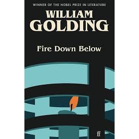 Book cover of "Fire Down Below" by Faber & Faber, featuring stylized blue and black curves with an orange flame at the center—a striking design for this acclaimed historical fiction novel.