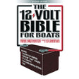 Reeds' "The 12 Volt Bible for Boats" book cover showcases bold text and cable graphics, highlighting 12-volt electrical systems, boat electrics basics, battery technology, and troubleshooting methods.