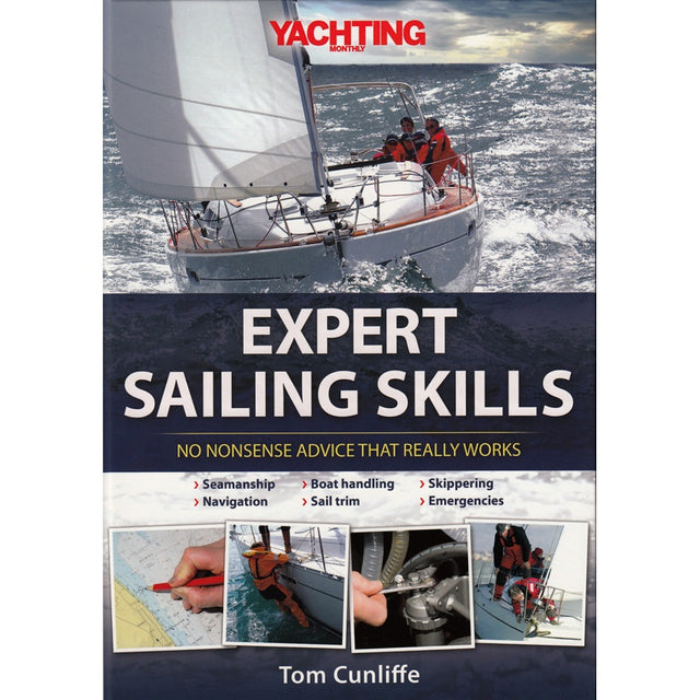 Cover of "Expert Sailing Skills" by Fernhurst Books, showing a sailboat at sea with images on navigation, seamanship, sail handling, emergency procedures, and expert yachting advice.