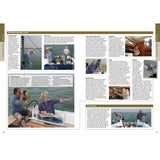 A magazine spread showcases Fernhurst Books' "Expert Sailing Skills" with articles and photos on yachting—steering, navigating, using binoculars, and managing ropes—plus teamwork and seamanship tips. The main colors are blue and white.
