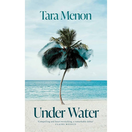 Book cover for "Under Water" by Summit Books shows a solitary palm on a sandy beach with tranquil turquoise sea and sky, plus water splashing around the tree—reflecting themes of grief, loss, and female friendship.