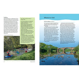 The Great British River" by Bloomsbury features a two-page spread: the left page offers paddling tips on the River Ribble, while the right showcases stunning photos of a stone bridge, river wildlife, and greenery.