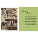 A collage of paintings features Black and Asian seafarers in various settings. Accompanying text explores the history and artistic representations of these seafarers in 19th-century London, emphasizing their significance in British maritime history. This display, titled “Black and Asian Seafarers,” is presented on a green background and comes from Adlard Coles.