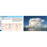 A page from "Instant Weather Forecasting" by Adlard Coles shows cumulonimbus cloud details on the left and a photo of a towering white cloud over a calm ocean beneath a blue sky on the right.