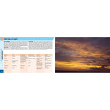 A page from Adlard Coles’ "Instant Weather Forecasting" shows a “Red sky at night” section with text and a chart on the left, and a photo of yellow-orange clouds illustrating weather clues for outdoor activities on the right.