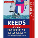 Cover of Reeds Nautical Almanac 2027 by Reeds shows a sailboat with pink, white, and blue sails. Features updated navigational data, looseleaf format, and key info for yachtsmen in Atlantic Europe sailing regions.