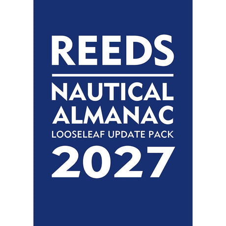 Cover of "Reeds Nautical Almanac 2027" by Reeds, featuring bold white text on a dark blue background—ideal for yachtsmen needing up-to-date navigational information.