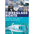 A collage of fibreglass boats on water with the title "Fibreglass Boats: Construction, Gel Coat, Stressing, Osmosis, Blistering, Repair, Maintenance" by Hugo Du Plessis is shown. An overhead view of a GRP hull is at the bottom. Text indicates it's the 5th edition from Adlard Coles.
