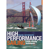 A sailing boat featuring a blue sail cuts through choppy waters near the Golden Gate Bridge. The text reads: "High Performance Sailing by Adlard Coles, Boost Your Racing Performance.