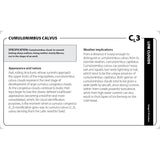 Educational flashcard from The Cloud Deck titled “Cumulonimbus Calvus” (C_L3) detailing the appearance, nature, and weather implications of this specific cloud formation for improved cloud identification.