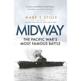 Book cover for "Midway" by Osprey, featuring a black-and-white photo of an aircraft carrier at sea with smoke rising, capturing the Battle of Midway's intensity in the Pacific during World War II.