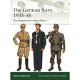 The cover of "The German Navy 1935–45" by Osprey features three illustrated Kriegsmarine personnel in various uniforms, set against a black-and-white wartime photograph of naval officers in the background.