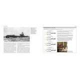 A two-page spread from Osprey’s Secret Warriors: the left shows a black-and-white submarine photo with caption; the right features a timeline, Royal Navy history text, and a small image of men dining together.