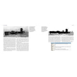 Two pages from Secret Warriors by Osprey show black-and-white photos of submarines. The left page covers submarine operations, while the right page presents a silhouette, text, and data table about Cold War subs and Royal Navy history.