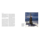 A two-page spread from Secret Warriors by Osprey features text on the left and a photo on the right of a submarine’s sail and flag in rough water, offering a dramatic Cold War glimpse with cloudy hills in the background.