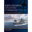 Book cover for "Kriegsmarine Atlantic Command 1939–42" by Lawrence Paterson, published by Osprey Publishing, shows a warship firing in an Atlantic battle with ships and a compass in the background.