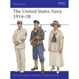 An illustration from Osprey’s The United States Navy 1914–18 depicts three US Navy personnel from the World War I era, featuring classic uniforms: a sailor in a white dress uniform, another in a blue working uniform holding a rifle, and a nurse in a white uniform—capturing the distinct appearance of the US Navy during 1914–18.