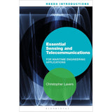 Book cover for "Essential Sensing and Telecommunications" by Christopher Lavers, part of the Reeds series, showing abstract blue, black, and green geometric shapes inspired by marine sensors. Published by Bloomsbury.