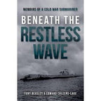 Casemate's "Beneath the Restless Wave" book cover features a submarine on the water beneath a dramatic, cloudy sky.