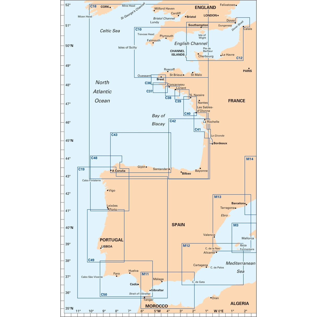 Imray Chart C49: Ria de Aveiro to Sines France, Spain and Portugal series coverage diagram