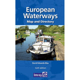 The cover of the "Map of European Waterways" by Imray features a boat cruising along a canal surrounded by greenery and trees, highlighting the extensive waterway network across Europe.