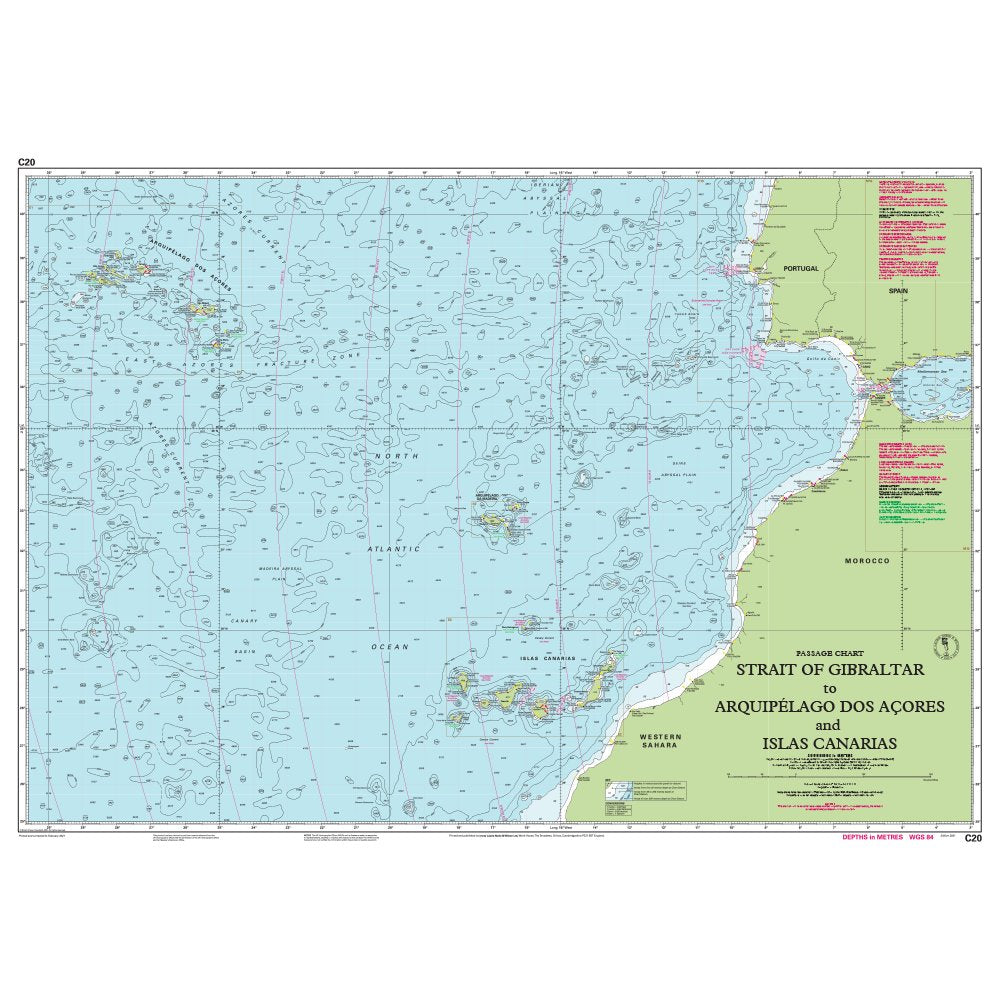 Imray Chart C20: Strait of Gibraltar to Archipélago dos Açores & Islas Canarias Passage Chart chart