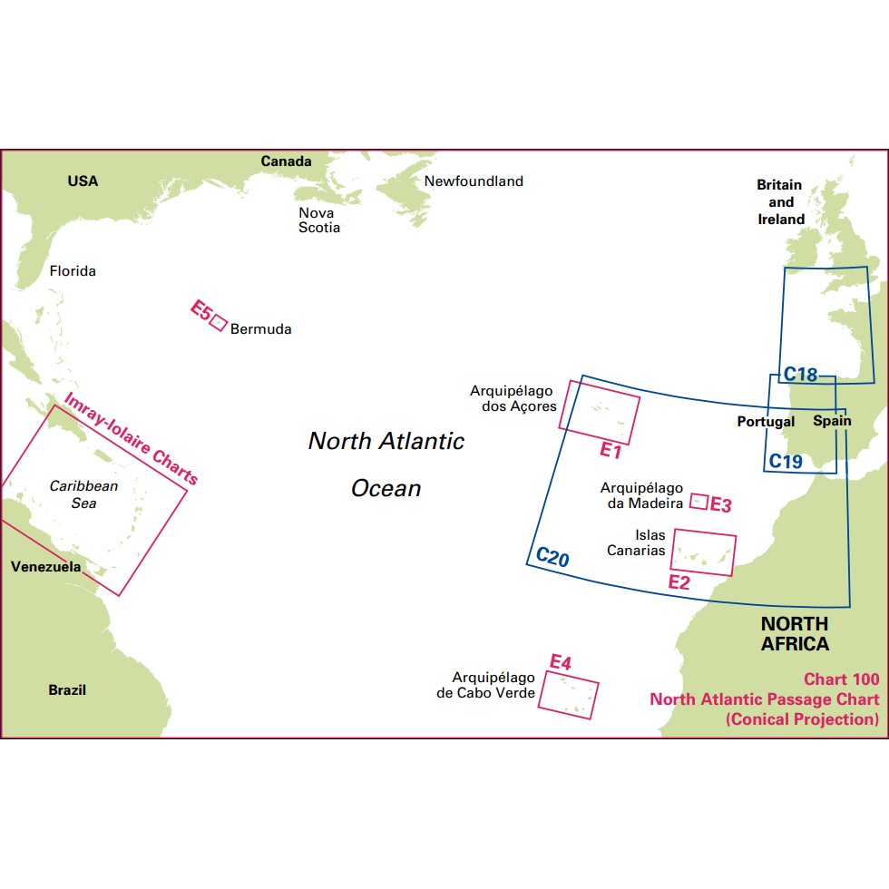 Imray Chart E1: Arquipelago dos Açores Atlantic series coverage diagram