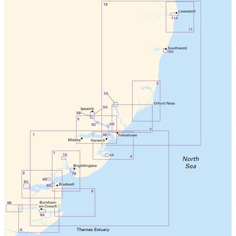 Imray Chart Pack 2000: Suffolk and Essex Coasts coverage diagram