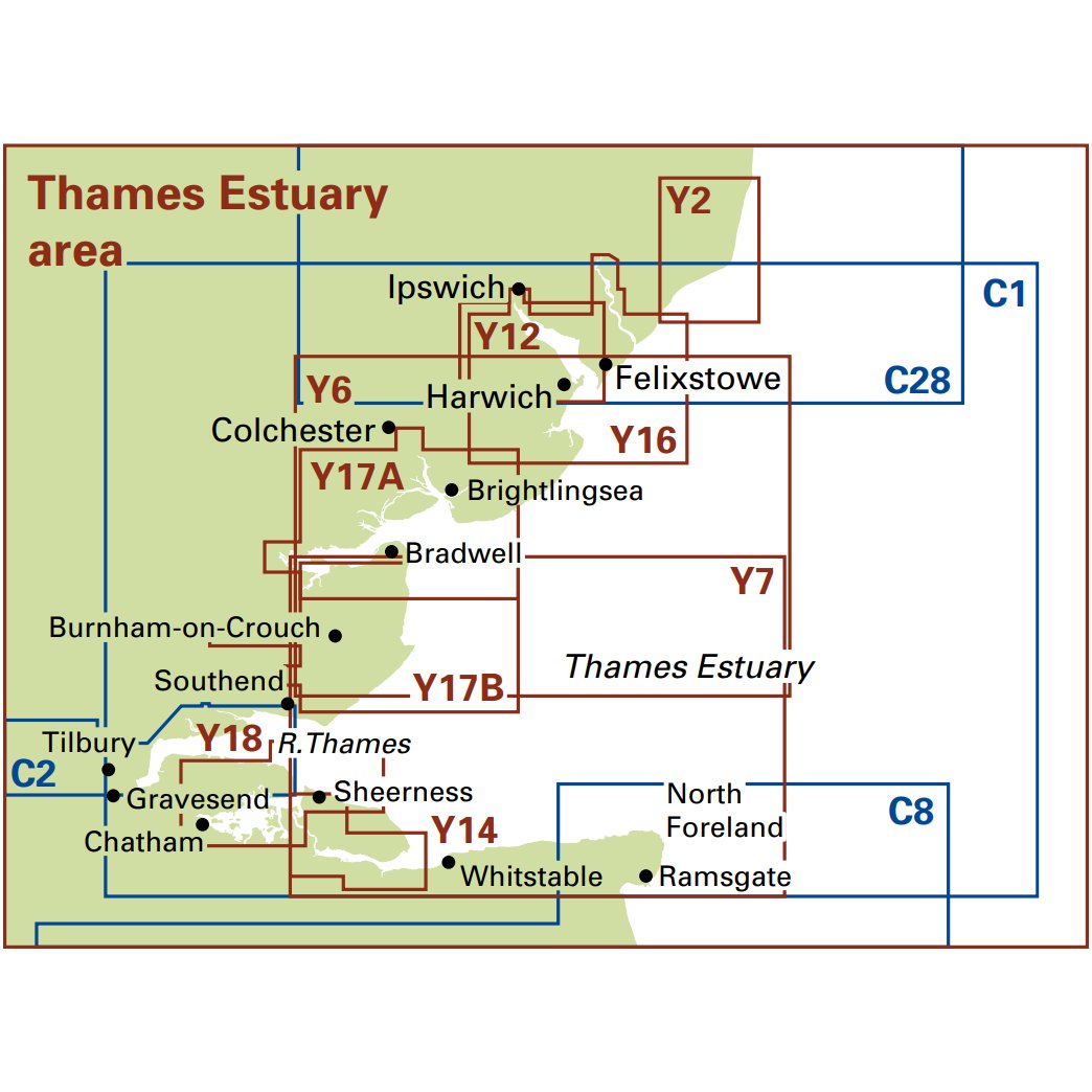 Imray Chart Y6: Foulness Point to Harwich Thames Estuary series coverage diagram