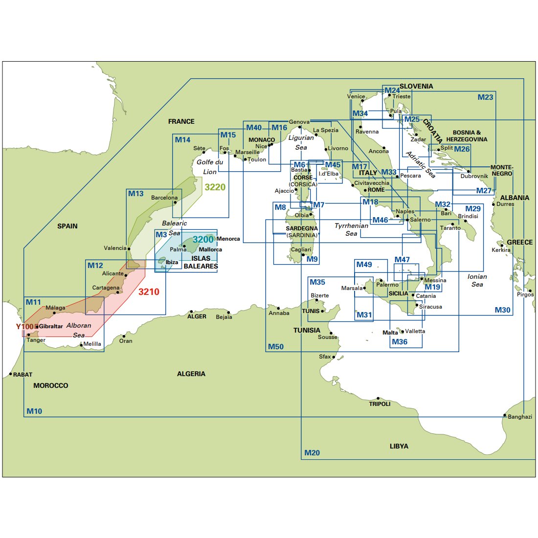 Imray Chart M3: Islas Baleares Western Mediterranean series coverage diagram