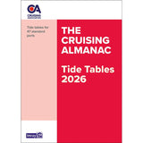 Cover of Imray’s "The Cruising Almanac 2026" features bold white text on red, the Cruising Association logo, and provides tide tables for 47 standard ports and marinas throughout Northwest Europe.