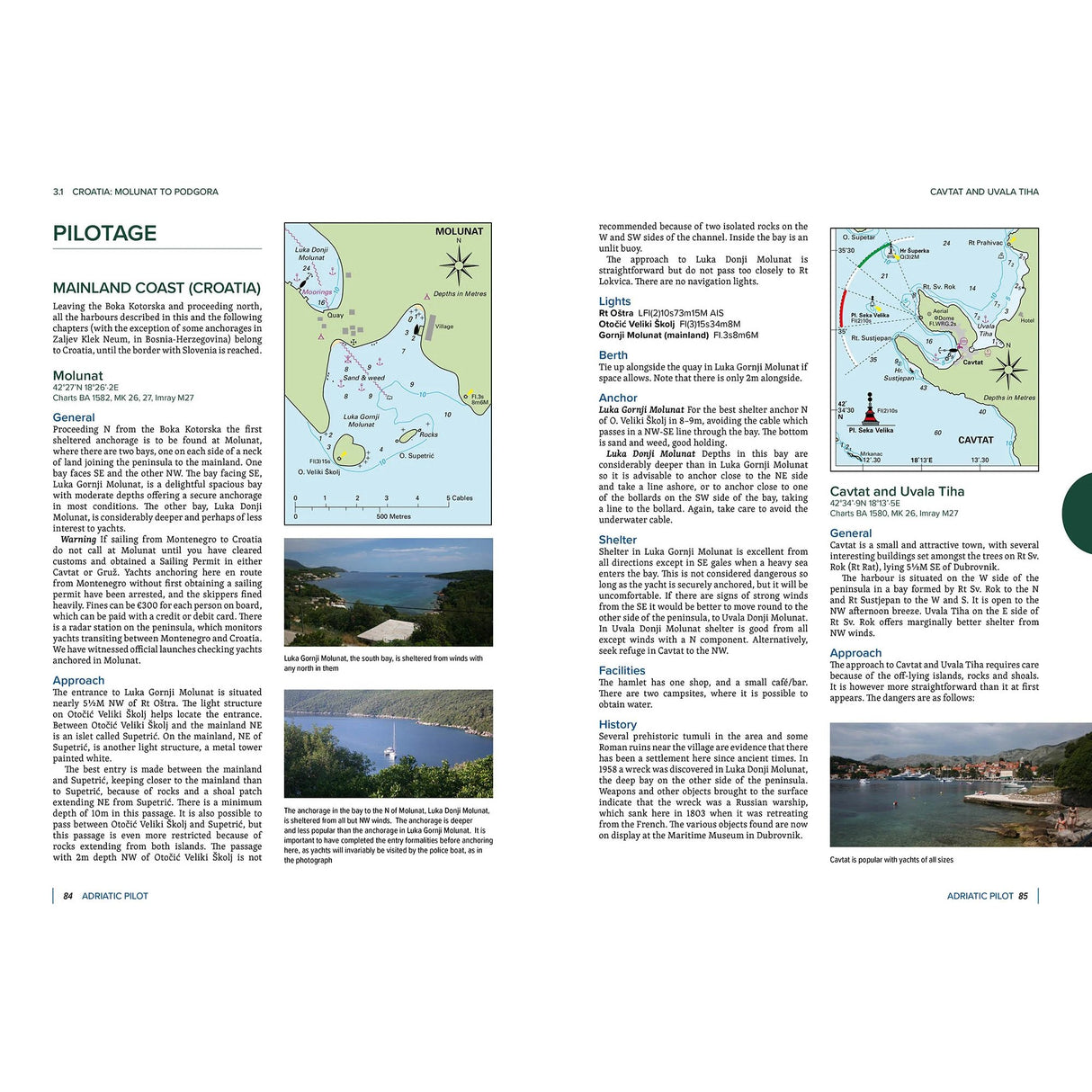The Imray Adriatic Pilot includes charts and photos of Molunat and Cavtat, with navigation details, harbor info, and scenic views—perfect as a Croatia sailing guide or Adriatic Sea cruising companion.