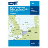 Imray Chart C30: Harwich to Hoek van Holland and Dover Strait features a nautical chart cover showing the route and highlighting areas of England, France, Belgium, and the Netherlands, with Imray branding and chart details on the top and sides.