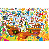 Explore a lively undersea world with Usborne’s Under the Sea Book and Jigsaw, featuring a colorful sunken ship, vibrant coral, seaweed, and an array of bright fish and crabs—perfect for ocean learning fun!.
