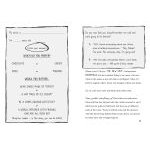 Two black-and-white illustrated pages from Usborne’s Cruise Ship Kid: Kidnap at Sea! The left shows a mock permission slip with doodles; the right features printed text and a speech bubble, perfect for a detective adventure.