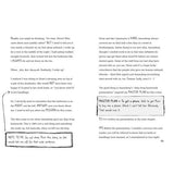 A black and white book page from Usborne's "Cruise Ship Kid: Kidnap at Sea!" shows handwritten notes, boxed text, and Emma Swan’s “MISSION” and “MASTER PLAN,” setting up this exciting detective adventure.