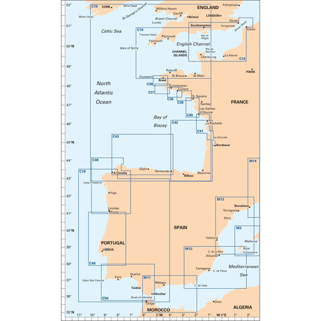 Imray Chart C38: Anse de Bénodet to Presqu'île de Quiberon France, Spain and Portugal series coverage diagram