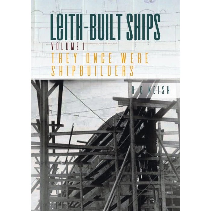 Book cover for "They Once Were Shipbuilders" by Whittles Publishing, depicting black-and-white scaffolding and a ship's framework under construction, evoking the history of Scottish shipyards.