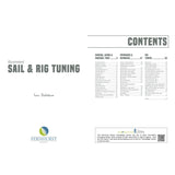 The image shows the title page and table of contents for "Illustrated Sail & Rig Tuning" by Fernhurst Books, with sections on General, Spinnaker & Gennaker, and Rig Tuning. Logos are displayed at the bottom.