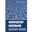 Fernhurst Books' Waterproof Notebook (Pocket-Sized) is a spiral-bound, blue-covered notepad with water droplet design—ideal for notes in any weather.