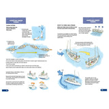 The RYA Day Skipper Practical Course Notes by the Royal Yachting Association features instructional diagrams with labeled arrows, showing yacht maneuvers under power and techniques for going astern, plus understanding wind and stream effects.