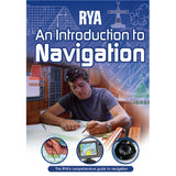 A man sits at a chart table on a boat, using navigational tools and a map. The cover shows the title "RYA An Introduction to Navigation" by Royal Yachting Association, with nautical instruments and diagrams in the background.