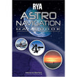 Book cover for "RYA Astro Navigation Handbook" by the Royal Yachting Association features a starry sky, moon, nautical charts, and three circles—capturing key elements of celestial navigation and Yachtmaster Ocean theory.